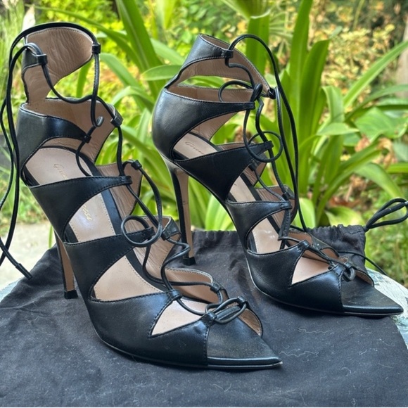 Gianvito Rossi Anjelica leather lace up sandal booties heels stilettos gladiator